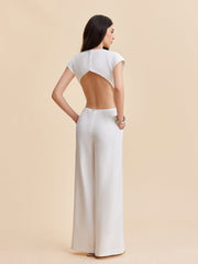 Cap Sleeve Buttoned Backless Jumpsuit
