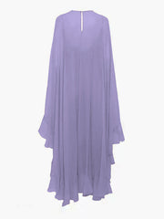 Semi-Sheer Chiffon Layered Dress With Cloak