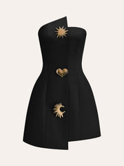 Satin Asymmetrical Embellished Strapless Dress