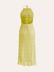 Halter Strappy Back Ruffled Dress