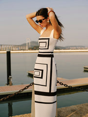 Geometrical Panel Square Neck Sweater Dress