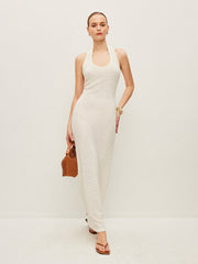 Semi-Sheer Knit Backless Dress
