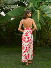 Backless Tropical Print Cami Dress