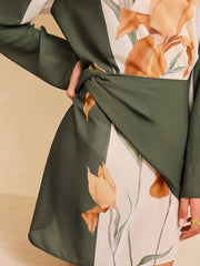 Floral Print Long Sleeve Wrap Dress
