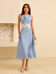 Striped Backless Dress with Lace Detail