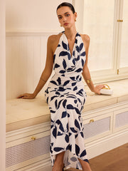Semi-Sheer Halter Neck Backless Maxi Dress