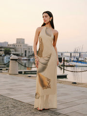 Mesh Halter Neck Backless Dress