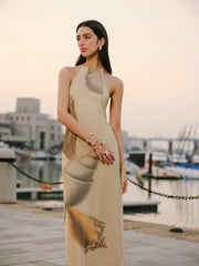 Mesh Halter Neck Backless Dress