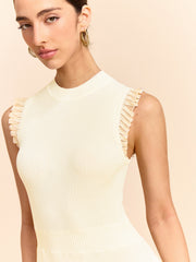 Tulle-Paneled Ruffled Knit Maxi Dress
