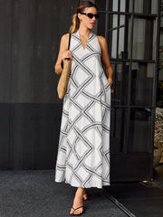 Geometric Print Halter Maxi Dress