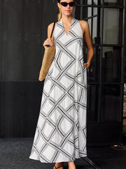 Geometric Print Halter Maxi Dress