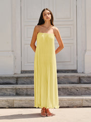 Spaghetti-Strapped Vertical-Pleated Maxi Dress