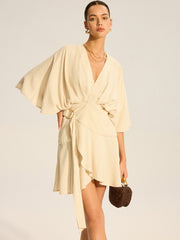 Cotton & Linen Kimono Sleeve Wrap Dress