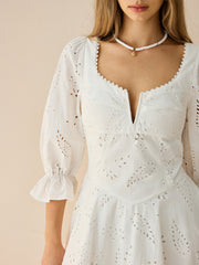 Cotton Scalloped Edge Eyelet Mini Dress