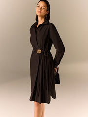 Asymmetric Pleated Hem Shirt Dress