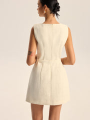 Tweed Slit Mini Dress with Detachable Belt