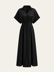 Pleated Button-Front Shirt Dress