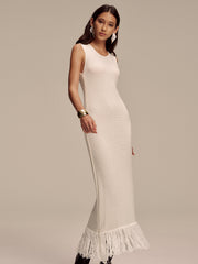 Fringe Hem Sleeveless Knit Maxi Dress