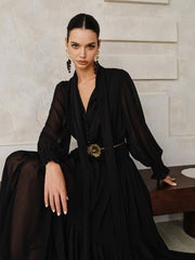 Chiffon Maxi Dress with Scarf