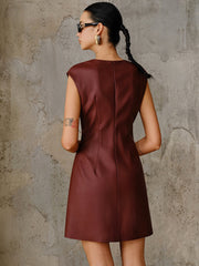 PU Leather Metal Buckle Sleeveless Mini Dress