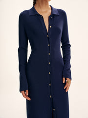 Long Sleeve Button Knit Maxi Dress without Belt