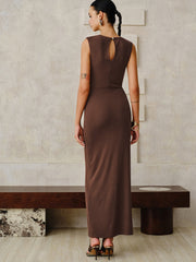 Metal Buckle Sleeveless Ruched Maxi Dress