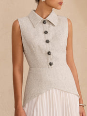 Sleeveless Collared Top Panel Pleated Skirt Mini Dress