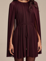 Mesh Cape Sleeve Tie-Waist Mini Dress