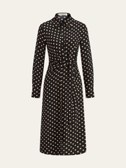 Polka Dot Shirt Collar Belted Long Sleeve Dress