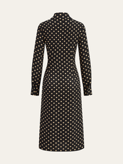 Polka Dot Shirt Collar Belted Long Sleeve Dress