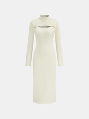 Stand Collar Long Sleeve Cut-Out Fitted Dress