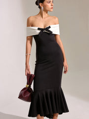 Bow Off-Shoulder Mermaid Midi Dress