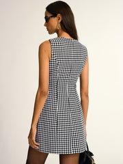 Houndstooth Sleeveless A-Line Mini Dress