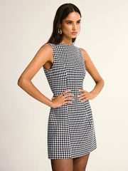 Houndstooth Sleeveless A-Line Mini Dress