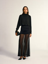 Turtleneck Long Sleeve Drape Ruched Mesh Dress