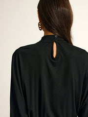 Turtleneck Long Sleeve Drape Ruched Mesh Dress