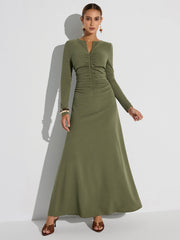 Zipper-Front Ruched Maxi Dress