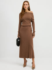 Off-Shoulder Ribbed Wool Blend Maxi Dress