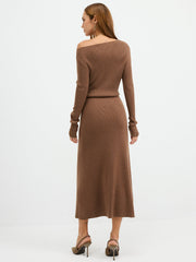 Off-Shoulder Ribbed Wool Blend Maxi Dress