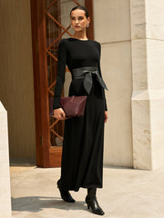 Long Sleeve Maxi Dress with Wide Belt
