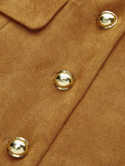 Metal Button Suede Effect Keyhole-Neck Mini Dress