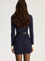 Contrast Cuff Metal Button Belted Mini Dress