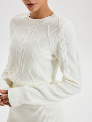 Cable Knit Crewneck Sweater Dress