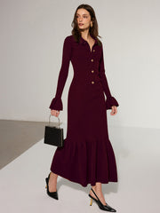 Mermaid Hem Collared Knit Maxi Dress