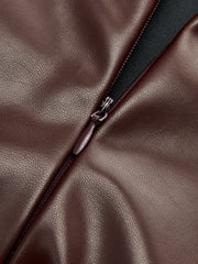Sleeveless Slit PU Leather Draped Midi Dress