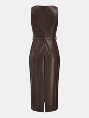 Faux Leather Sleeveless Midi Dress