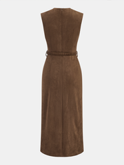 Belted Suede Effect Sleeveless Midi Dress