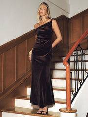 Twisted-Strap Velvet Maxi Dress