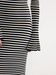 Flared Sleeve Color-Block Striped Knit Maxi Dress
