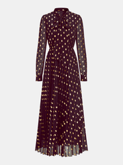 Long Sleeves Foil Spot Print A-Line Maxi Dress